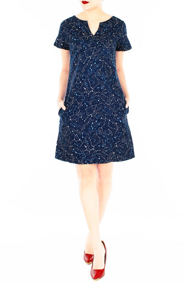Moonlight Galaxy Lily Shift Dress - Midnight Blue